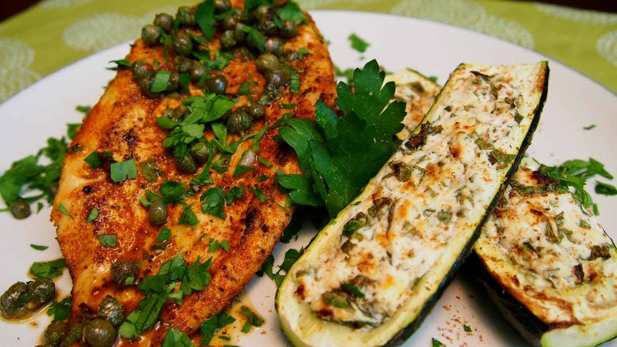 Naked Picatta with Zucchini Goat-Boats