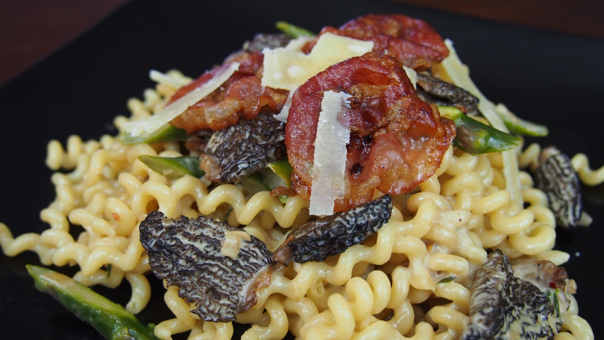 Spring Decadence Pasta with Morels, Asparagus, and Pancetta